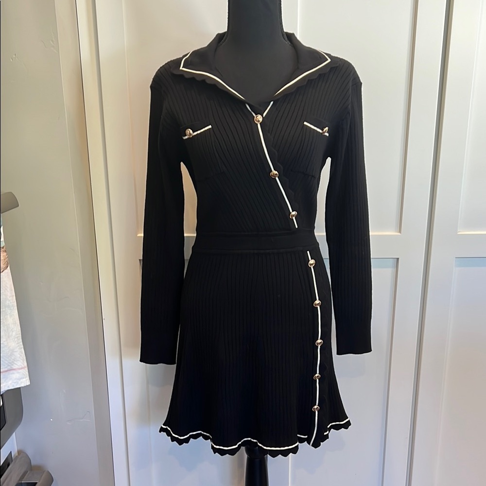 Burryco BURRYCO Black Dress Black Long Sleeve Sweater Dress Size 4